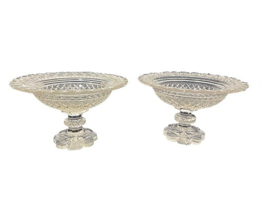 Dutch Crystal Footed Bowls with Diamond and Fan Cut, 1860s, Set of 2-UCH-1393056