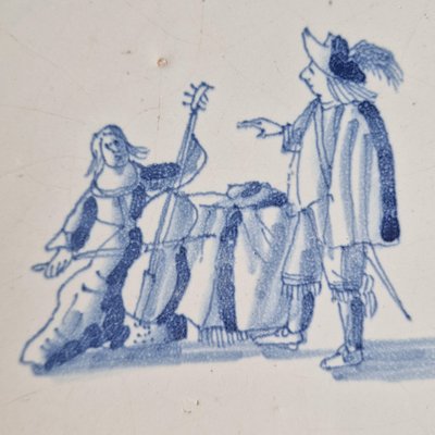 Dutch Delft Tile with Bass Player by Pytter Grauda, Harlingen, Friesland, 1630-BXK-2026857