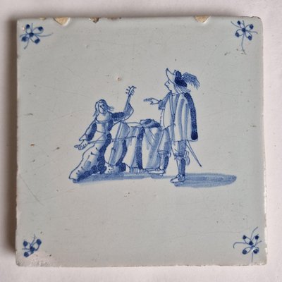 Dutch Delft Tile with Bass Player by Pytter Grauda, Harlingen, Friesland, 1630-BXK-2026857