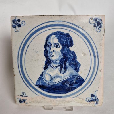 Dutch Delft Tile with Portrait of Amalia Van Solms, 1600s-BXK-2026868