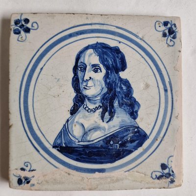 Dutch Delft Tile with Portrait of Amalia Van Solms, 1600s-BXK-2026868