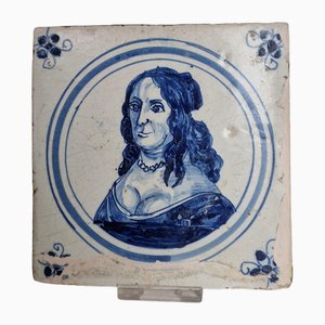 Dutch Delft Tile with Portrait of Amalia Van Solms, 1600s-BXK-2026868