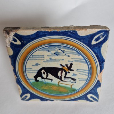 Dutch Dog with Collar Tile from Delft, 1580s-BXK-2026771