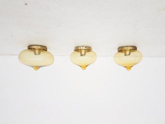 Dutch Glass Ceiling Lamps from Dijkstra, 1950s, Set of 3-ZO-633549