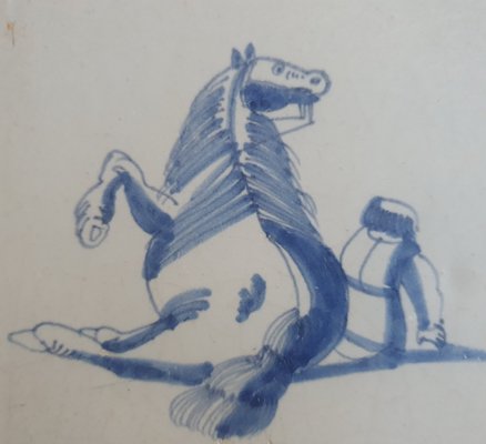 Dutch Man Under Falling Horse Tile from Delft, 1620s-BXK-2026747