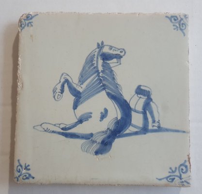 Dutch Man Under Falling Horse Tile from Delft, 1620s-BXK-2026747