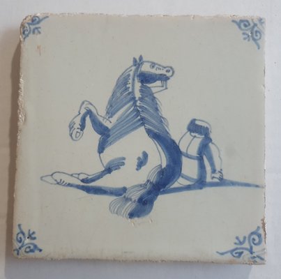 Dutch Man Under Falling Horse Tile from Delft, 1620s-BXK-2026747