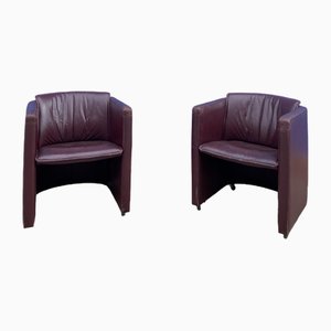 Dutch Maroon Leather Armchairs from Leolux, Set of 2-GOA-1821927