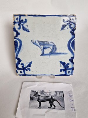 Dutch Marsupial Wolf Extinct Tile from Delft, 1625-BXK-2026815