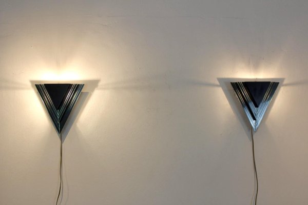 Dutch Modern Glass & Steel Triangular Wall Sconces, Set of 2-MO-737113