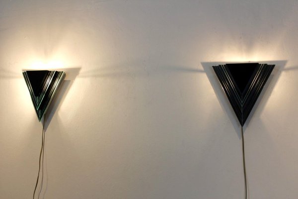 Dutch Modern Glass & Steel Triangular Wall Sconces, Set of 2-MO-737113