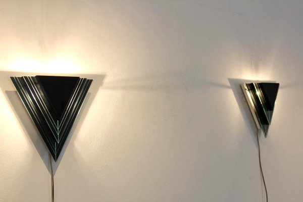 Dutch Modern Glass & Steel Triangular Wall Sconces, Set of 2-MO-737113