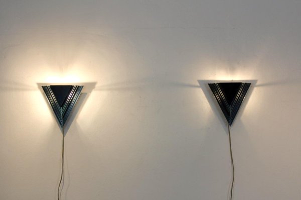 Dutch Modern Glass & Steel Triangular Wall Sconces, Set of 2-MO-737113