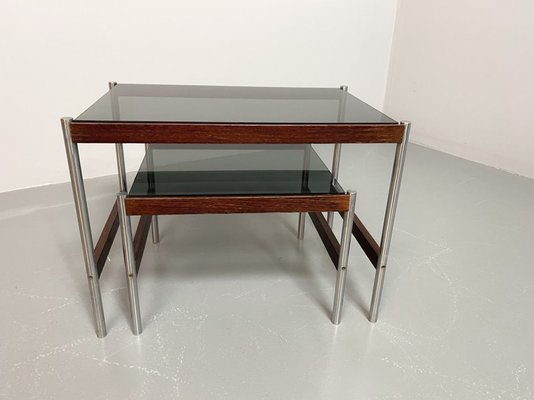 Dutch Nesting Tables in Smoked Glass Top, Wenge & Chrome from Fristho, 1960s, Set of 2-IXC-1430684