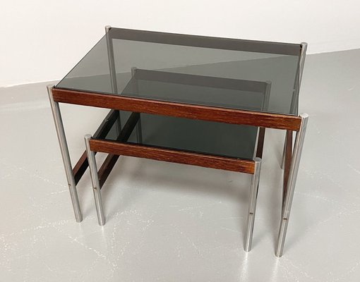 Dutch Nesting Tables in Smoked Glass Top, Wenge & Chrome from Fristho, 1960s, Set of 2-IXC-1430684