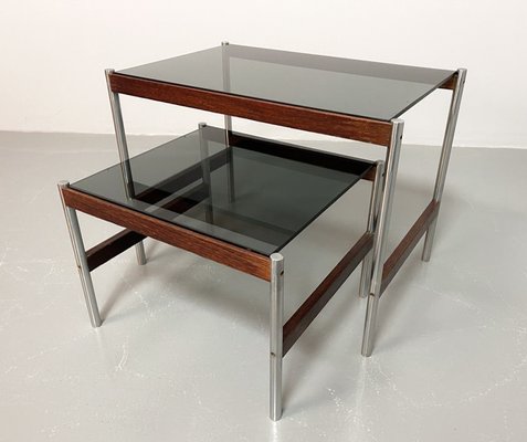 Dutch Nesting Tables in Smoked Glass Top, Wenge & Chrome from Fristho, 1960s, Set of 2-IXC-1430684