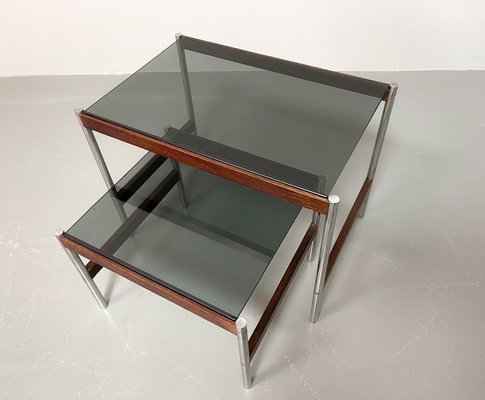 Dutch Nesting Tables in Smoked Glass Top, Wenge & Chrome from Fristho, 1960s, Set of 2-IXC-1430684