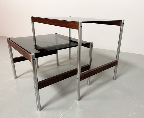 Dutch Nesting Tables in Smoked Glass Top, Wenge & Chrome from Fristho, 1960s, Set of 2-IXC-1430684