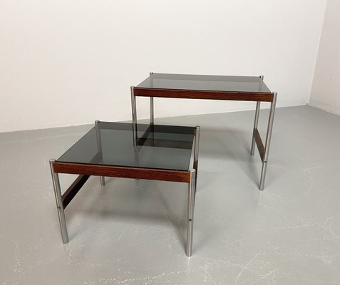 Dutch Nesting Tables in Smoked Glass Top, Wenge & Chrome from Fristho, 1960s, Set of 2-IXC-1430684