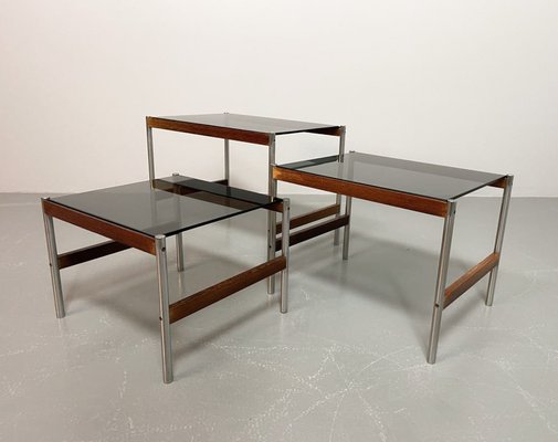 Dutch Nesting Tables in Smoked Glass Top, Wenge & Chrome from Fristho, 1960s, Set of 3-IXC-1430682