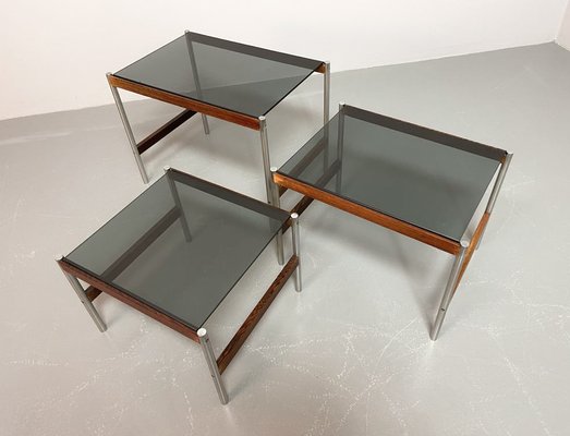 Dutch Nesting Tables in Smoked Glass Top, Wenge & Chrome from Fristho, 1960s, Set of 3-IXC-1430682