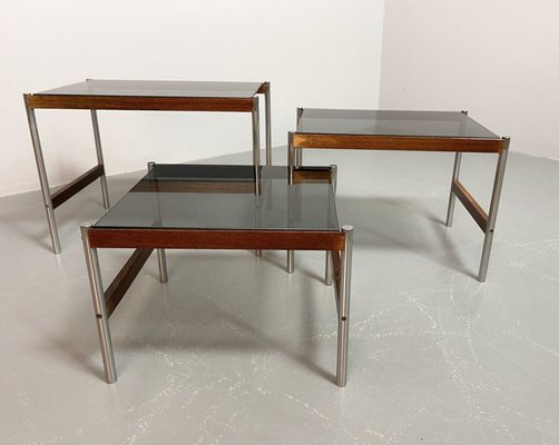 Dutch Nesting Tables in Smoked Glass Top, Wenge & Chrome from Fristho, 1960s, Set of 3-IXC-1430682