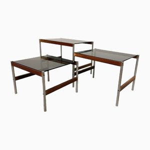 Dutch Nesting Tables in Smoked Glass Top, Wenge & Chrome from Fristho, 1960s, Set of 3-IXC-1430682