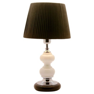 Dutch Opaline Table Lamp with Ball-Stem and Chrome Details and White Black Base-MJY-1148804