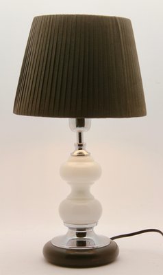 Dutch Opaline Table Lamp with Ball-Stem and Chrome Details and White Black Base-MJY-1148804