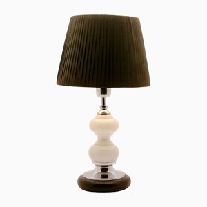 Dutch Opaline Table Lamp with Ball-Stem and Chrome Details and White Black Base-MJY-1148804