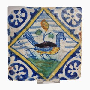 Dutch Peacock Square Tile from Delft, 1600s-BXK-2026759