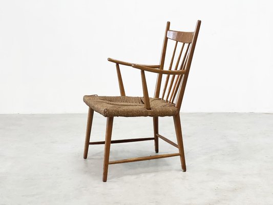 Dutch Rattan and Oak Lounge Easy Chair, 1960s-XLH-1778326