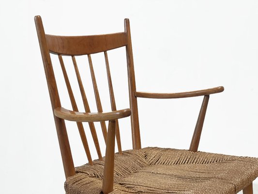 Dutch Rattan and Oak Lounge Easy Chair, 1960s-XLH-1778326