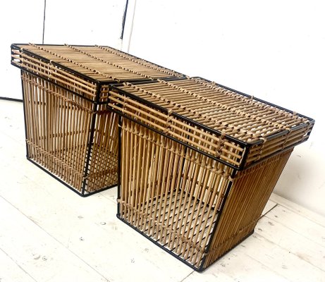 Dutch Rattan and Steel Storage Baskets by Dirk Van Sliedregt Attr. For Rohé, 1960s, Set of 2-WZZ-974030