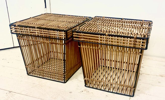 Dutch Rattan and Steel Storage Baskets by Dirk Van Sliedregt Attr. For Rohé, 1960s, Set of 2-WZZ-974030