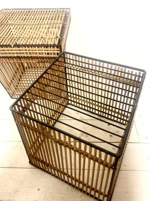 Dutch Rattan and Steel Storage Baskets by Dirk Van Sliedregt Attr. For Rohé, 1960s, Set of 2-WZZ-974030