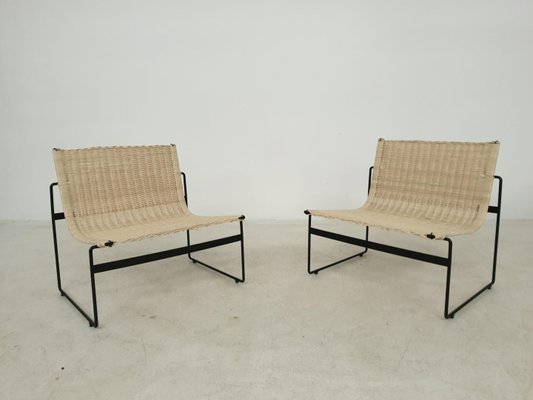 Dutch Rattan Lounge Chairs by Gregorio Vicente Cortes & Luis Onsurbe for Metz and Co, 1960s, Set of 2-ZO-639698