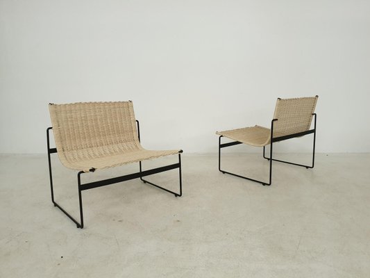 Dutch Rattan Lounge Chairs by Gregorio Vicente Cortes & Luis Onsurbe for Metz and Co, 1960s, Set of 2-ZO-639698