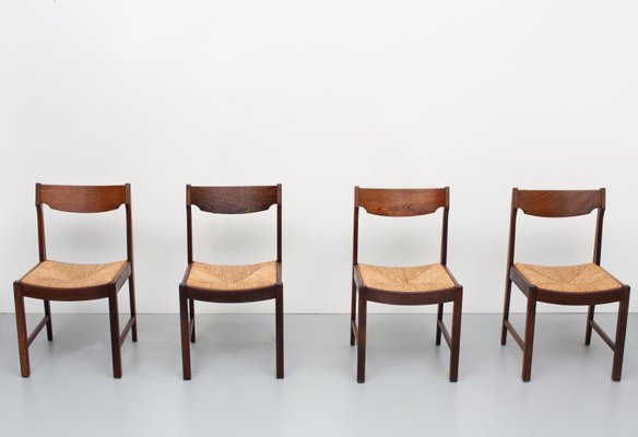 Dutch Rattan Wengé Dining Chairs, 1960s, Set of 4-GCG-963235