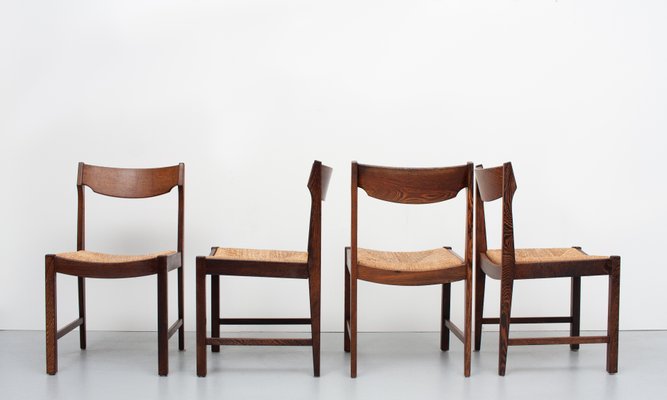 Dutch Rattan Wengé Dining Chairs, 1960s, Set of 4-GCG-963235