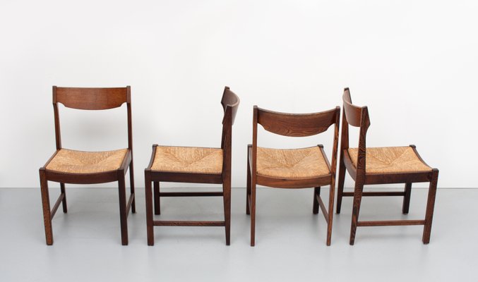 Dutch Rattan Wengé Dining Chairs, 1960s, Set of 4-GCG-963235