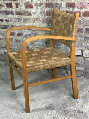 Dutch Rope and Wood Lounge Chair from Vroom & Dreesman, 1960s-RWZ-1425294