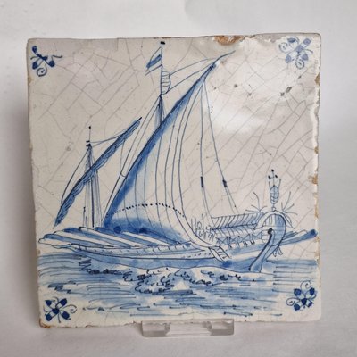 Dutch Ship Boat Shipping Scene Tile from Delft, 1620s-BXK-2026844