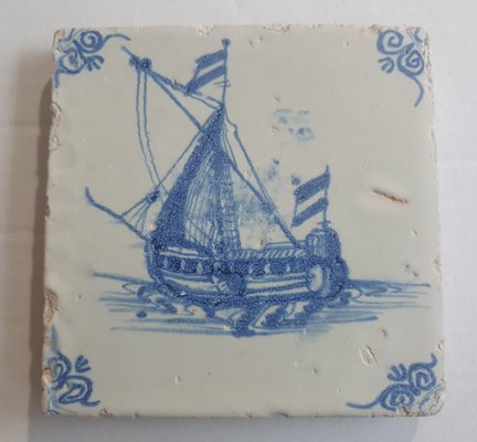 Dutch Ship Boat Tile from Delft, 1635-BXK-2026721