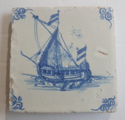 Dutch Ship Boat Tile from Delft, 1635-BXK-2026721