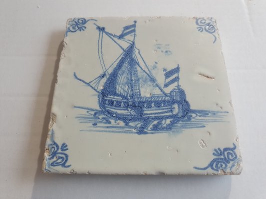 Dutch Ship Boat Tile from Delft, 1635-BXK-2026721