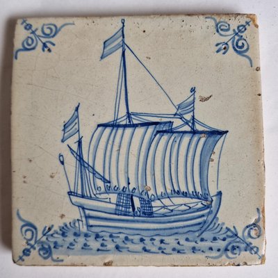 Dutch Ship Boat Tile from Delft, Amsterdam, 1620s-BXK-2026812