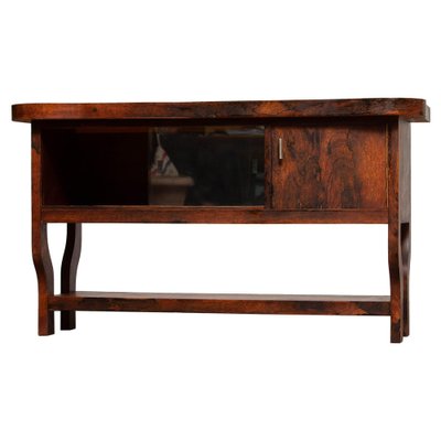 Dutch Sideboard with Glass Sliding and Wooden Folding Doors in Burl Walnut, 1920s-JE-987209