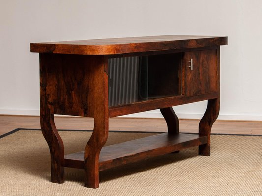 Dutch Sideboard with Glass Sliding and Wooden Folding Doors in Burl Walnut, 1920s-JE-987209