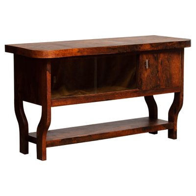 Dutch Sideboard with Glass Sliding and Wooden Folding Doors in Burl Walnut, 1920s-JE-987209